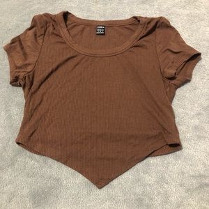 Asymmetrical Rib-knit Short Sleeve Top